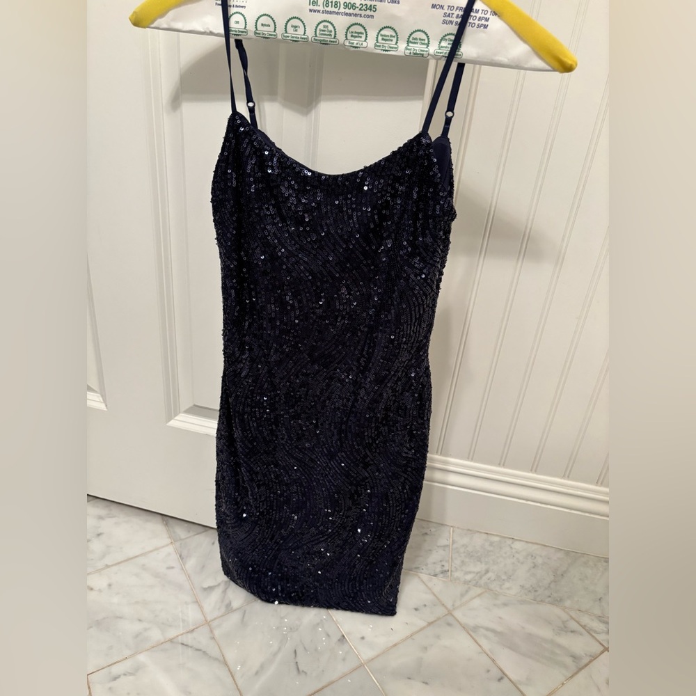 Un Deux Trois Navy Sequined Party Dress - Size 10